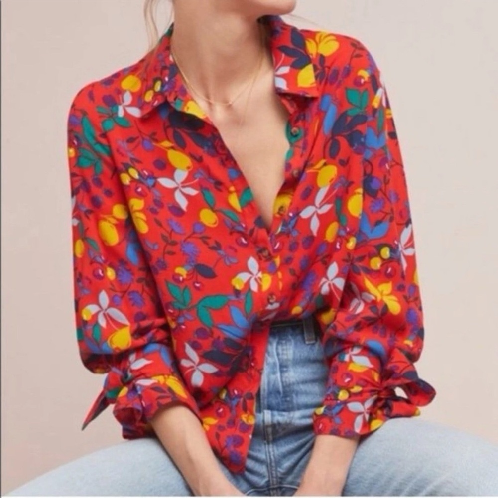 Maeve Red Floral Button-Down Shirt - Picture 3 of 16